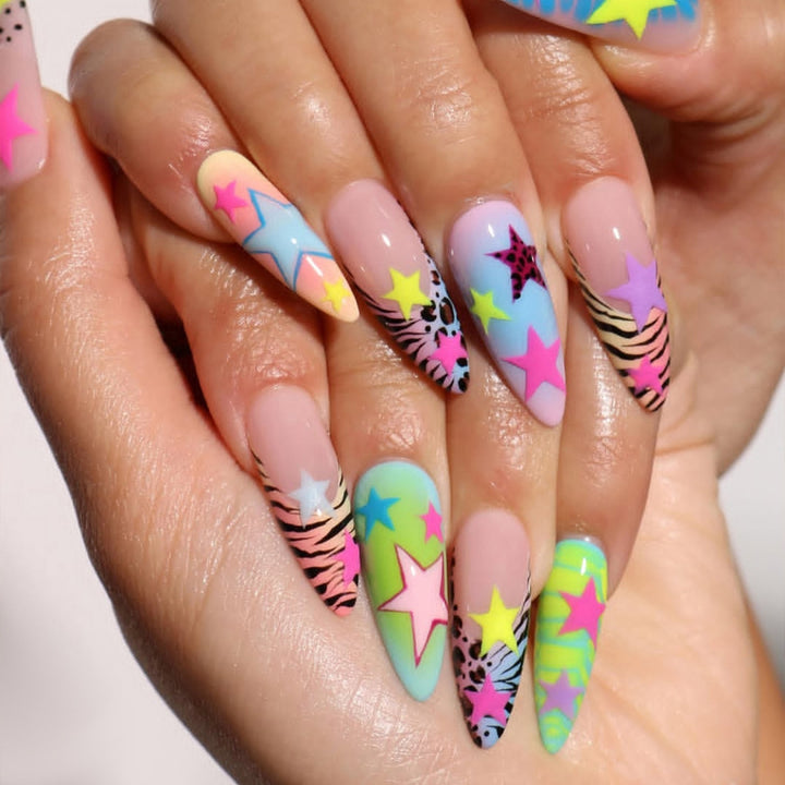 Art Nail Set with Colorful Star and Animal Designs Stornfield