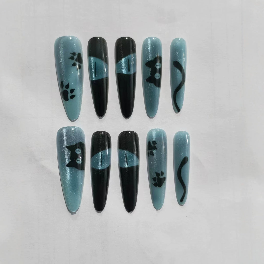 Cat-Themed Press-On Nail Art Stornfield