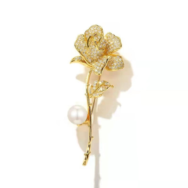 Elegant Brooch in Flower Shape with Rhinestones and Pearl Stornfield