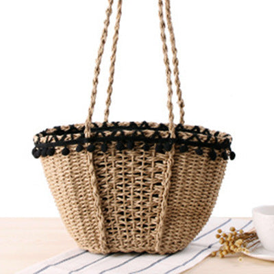Braided Basket Bag with Pompons Stornfield