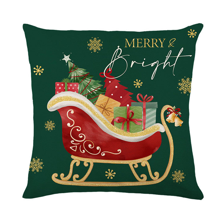 Decorative Linen-Texture Christmas Tree Throw Pillow Cover with Merry Christmas Script