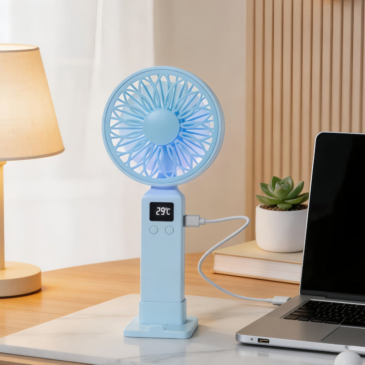 Ladies portable USB fan with digital speed display and ergonomic design Stornfield