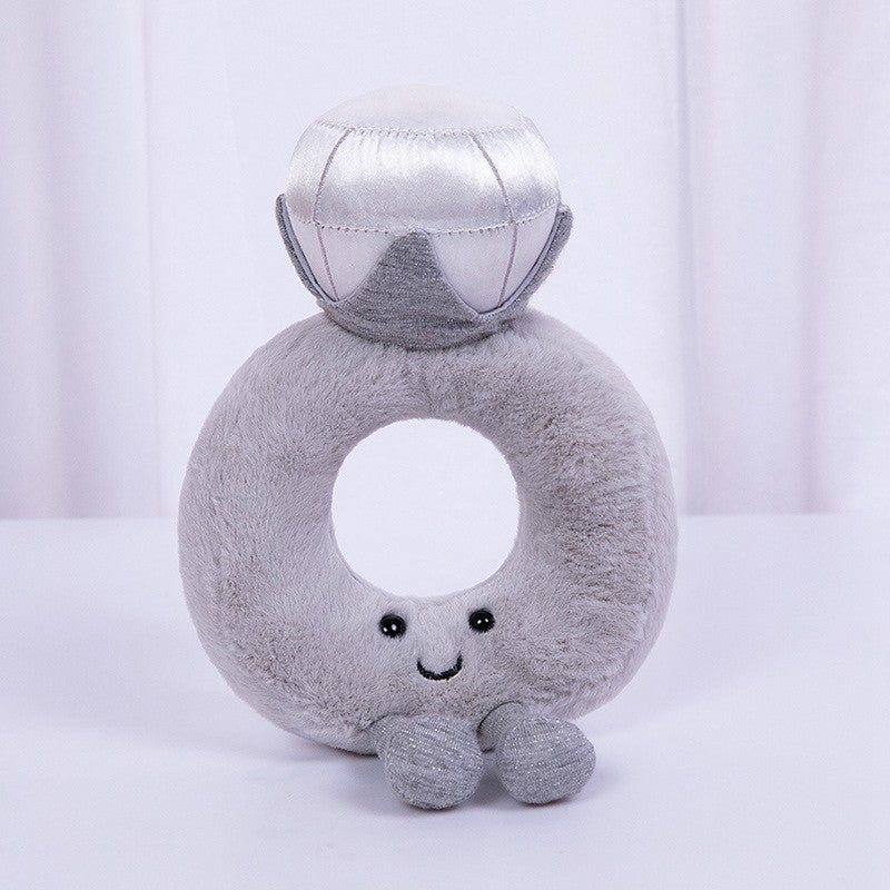 Round Donut-Shaped Plush Decorative Pillow Toy with Embroidered Face & Metallic Crown Stornfield