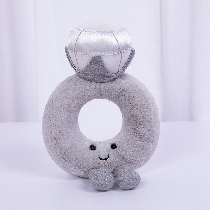 Round Donut-Shaped Plush Decorative Pillow Toy with Embroidered Face & Metallic Crown Stornfield