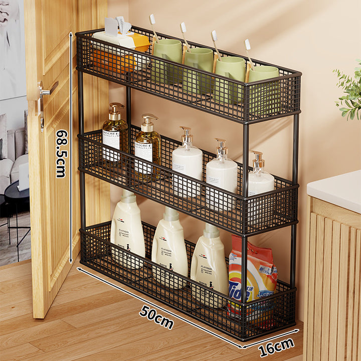 Slim Narrow Pull-Out Mesh Storage Organizer for Cabinet and Door Gap
