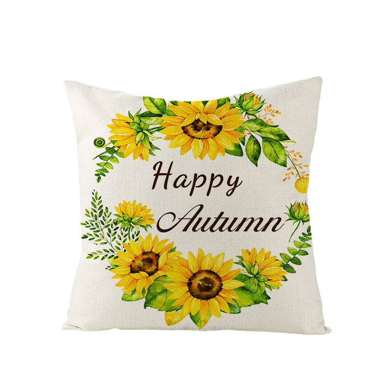 Autumn Linen-Blend Square Throw Pillow Cover with Hidden Zipper and 'Hello Autumn' Script