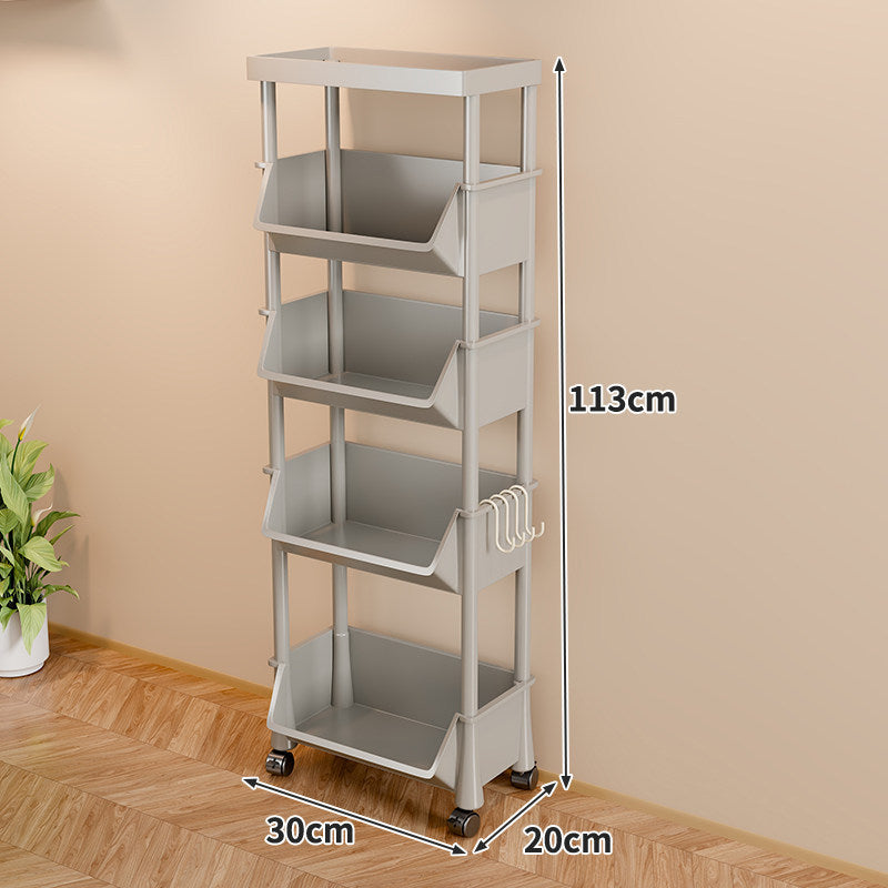 Compact Two-Tier Rolling Storage Cart with Detachable Hooks and Deep Lower Bin