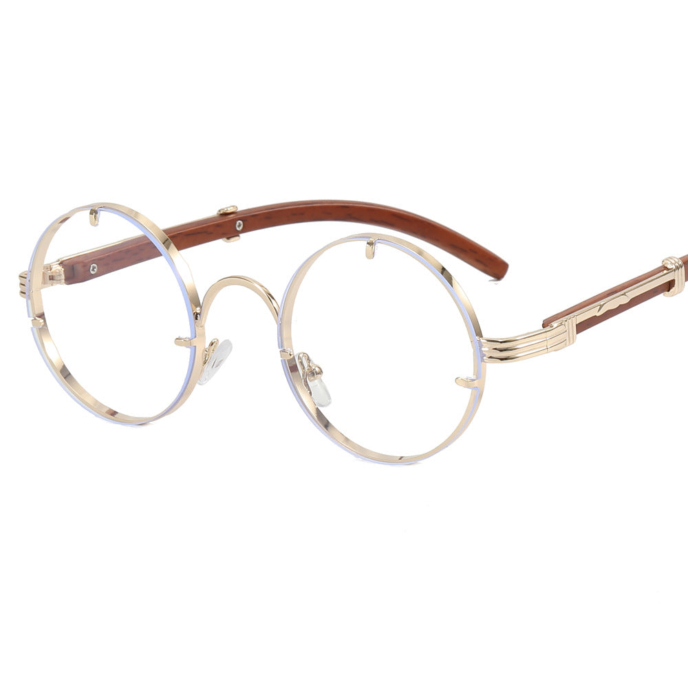 Ladies round sunglasses with luxurious wooden frame and golden accents Stornfield