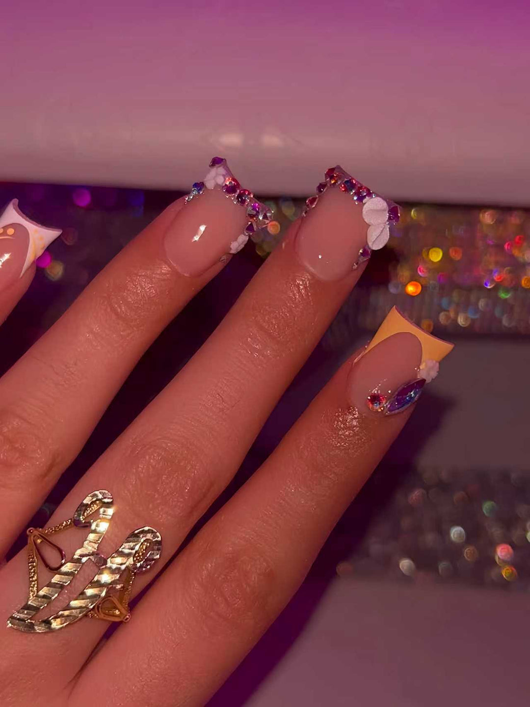 Decorative Floral Rhinestone Nail Extensions Stornfield