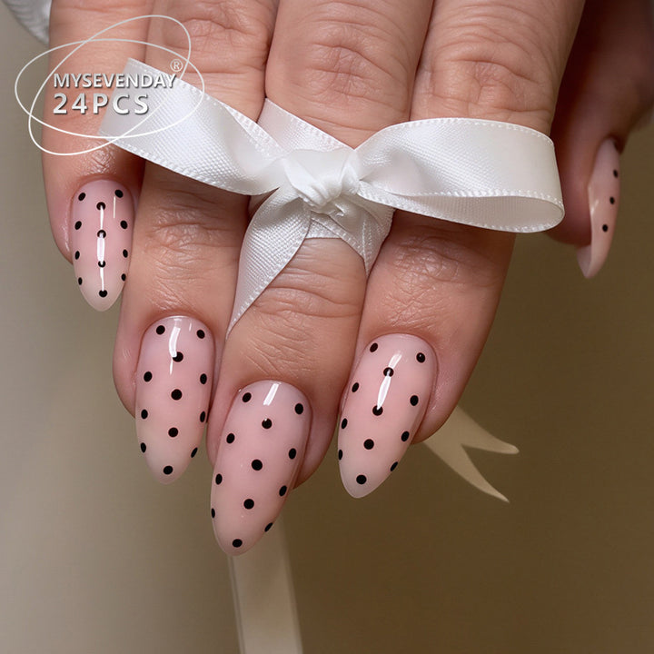 Elegant Press-On Nail Set with Stylish Polka Dot Design Stornfield