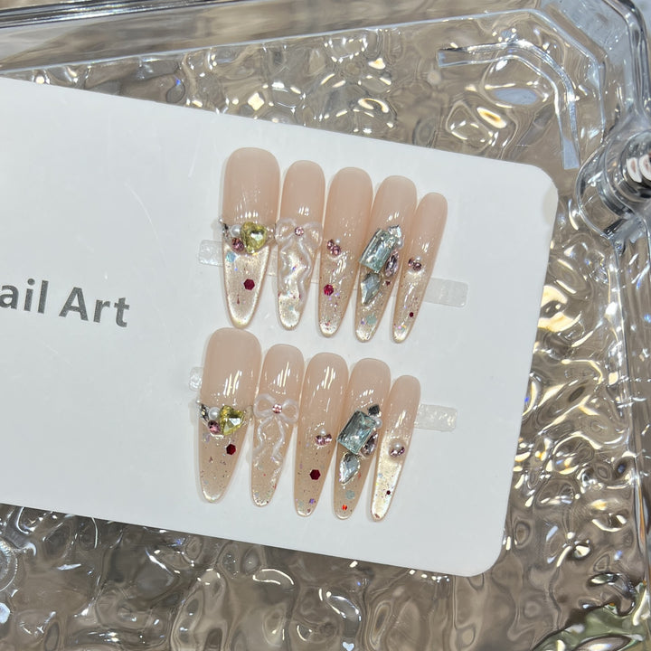 Trendy Press-On Nail Set with Decorative Elements
