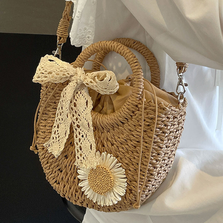 Handcrafted Woven Floral Accent Tote Bag