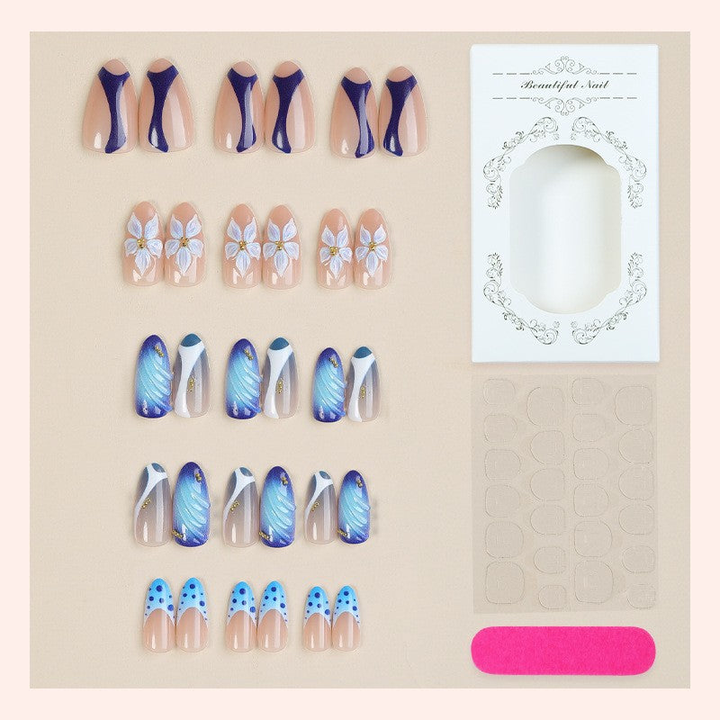 Nail set with handmade floral designs and elegant glitter Stornfield
