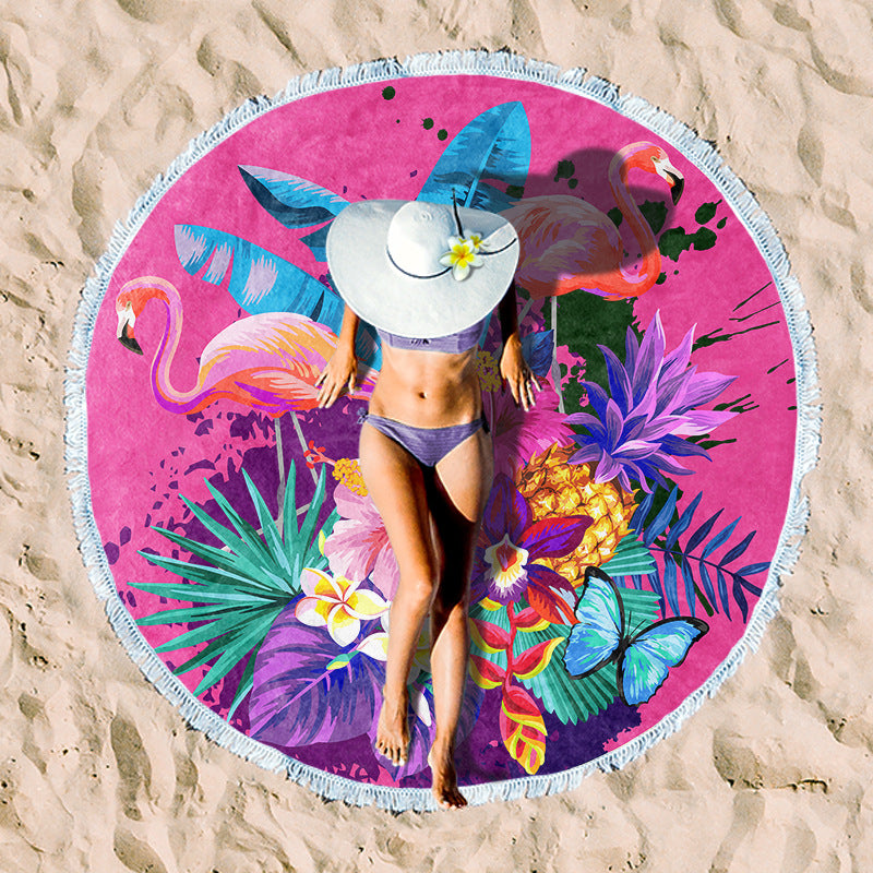 Round beach towel with tropical palm pattern Stornfield