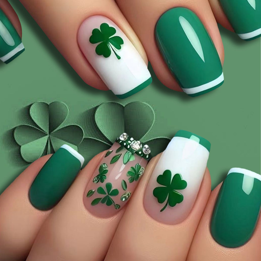 Glamorous Press-On Nail Art Set with Clover Motif Stornfield