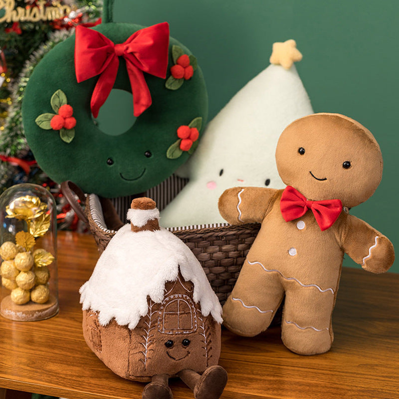 Plush Decorative Star-Shaped Pillow with Embroidered Face and Pom Pom Top