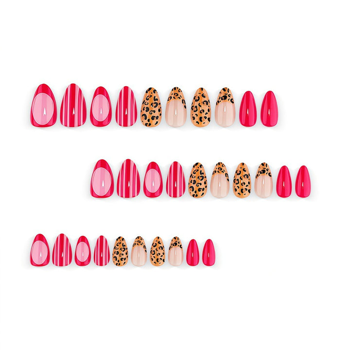 Artificial Nail Set with Stylish Leopard and Stripe Pattern Stornfield