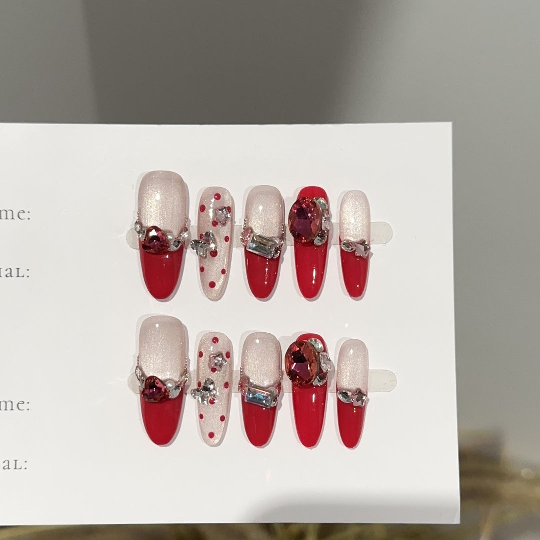 Glamorous Press-On Nail Art Set with Rhinestone Accents