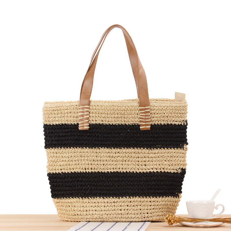 Braided shopping bag with elegant leather handles Stornfield