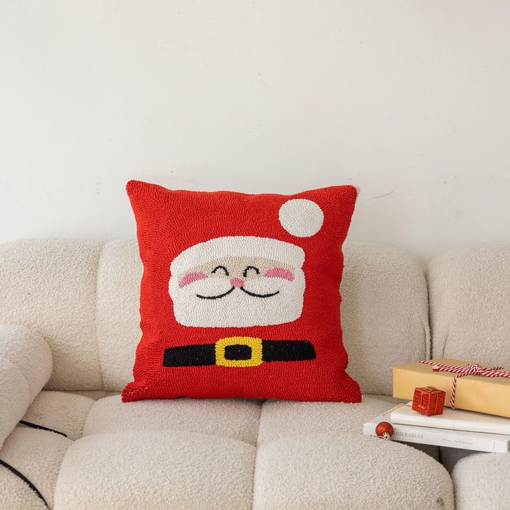 Square Holiday Tufted Cotton Throw Pillow with Tassel Corners and Appliqué Christmas Trees