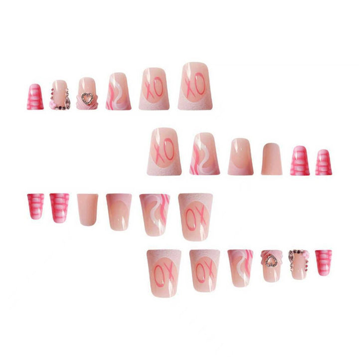 Decorative Press-On Nail Design with Heart and Gem Accents Stornfield