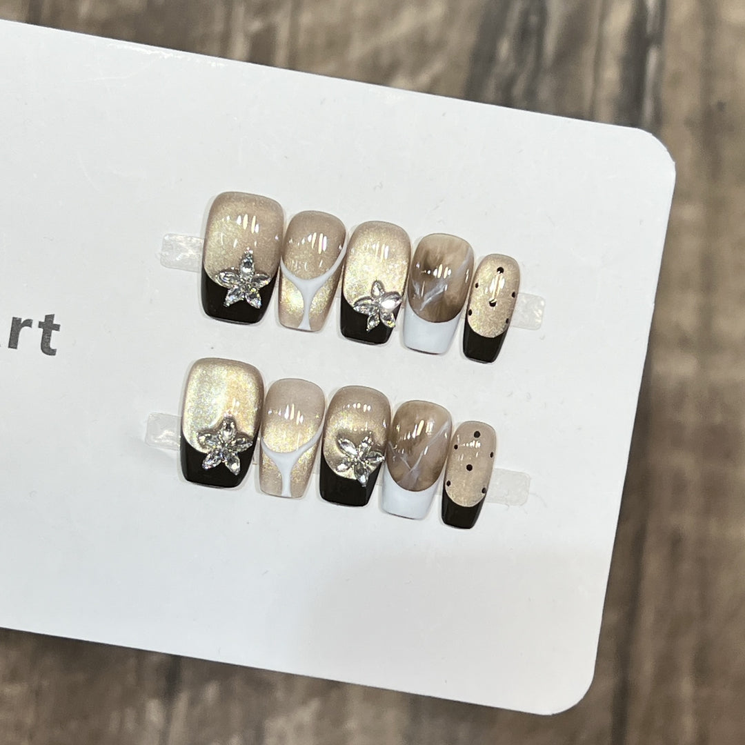 Elegant Press-On Nail Art Set with Floral Embellishments Stornfield