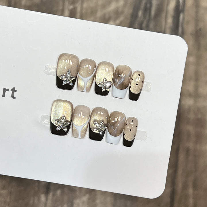 Elegant Press-On Nail Art Set with Floral Embellishments Stornfield