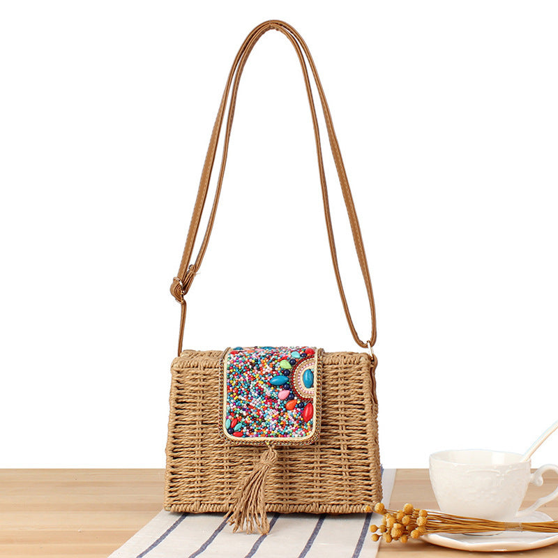 Fashionable straw shoulder bag with unique decor Stornfield