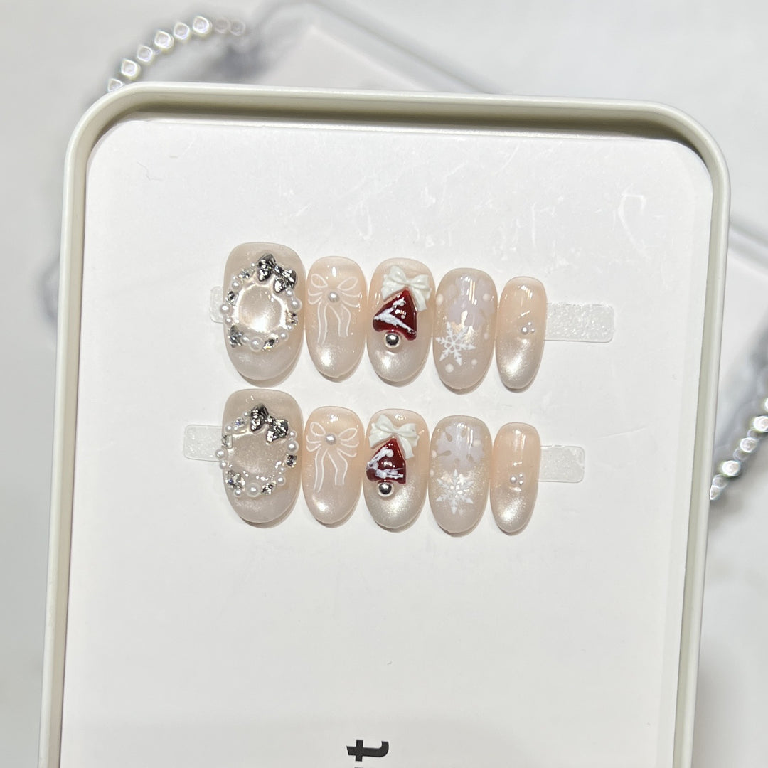 Glittery Press-On Nail Art Set with Snowflake Design Stornfield