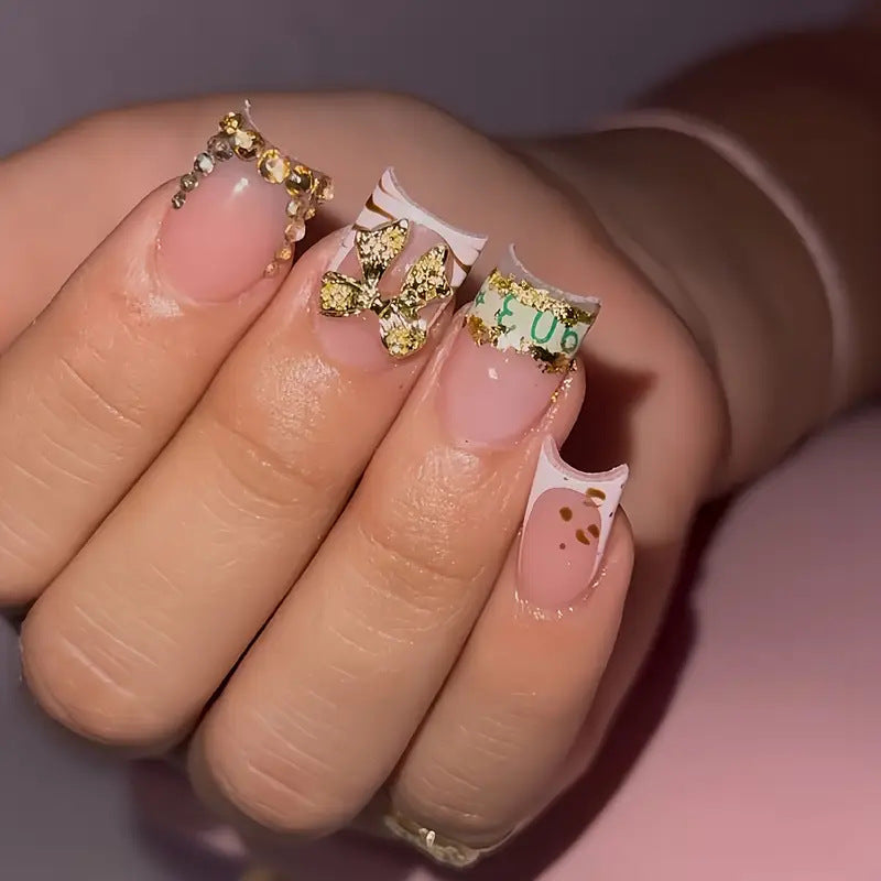 Decorative Gold-Accented Press-On Nail Art Stornfield