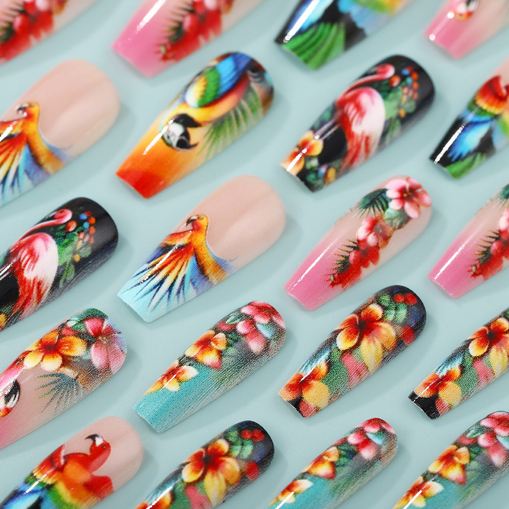 Artificial Nails Set with Tropical Bird Design Stornfield
