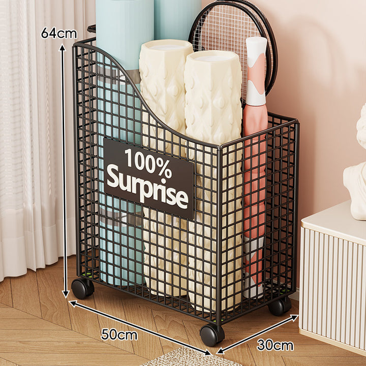 Tall Vertical Mesh Rolling Tub Storage Cart for Yoga Mats Umbrellas and Sports Gear