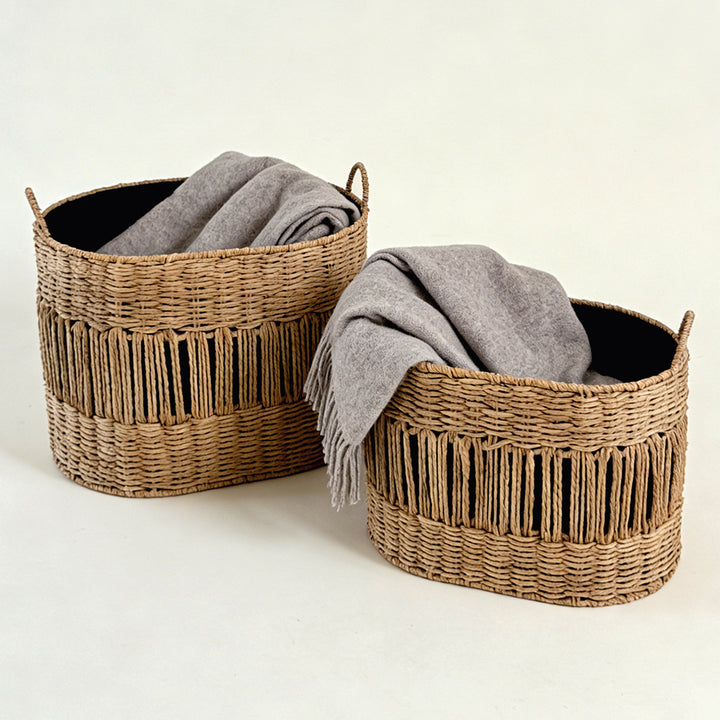 Decorative storage basket with fringes Stornfield