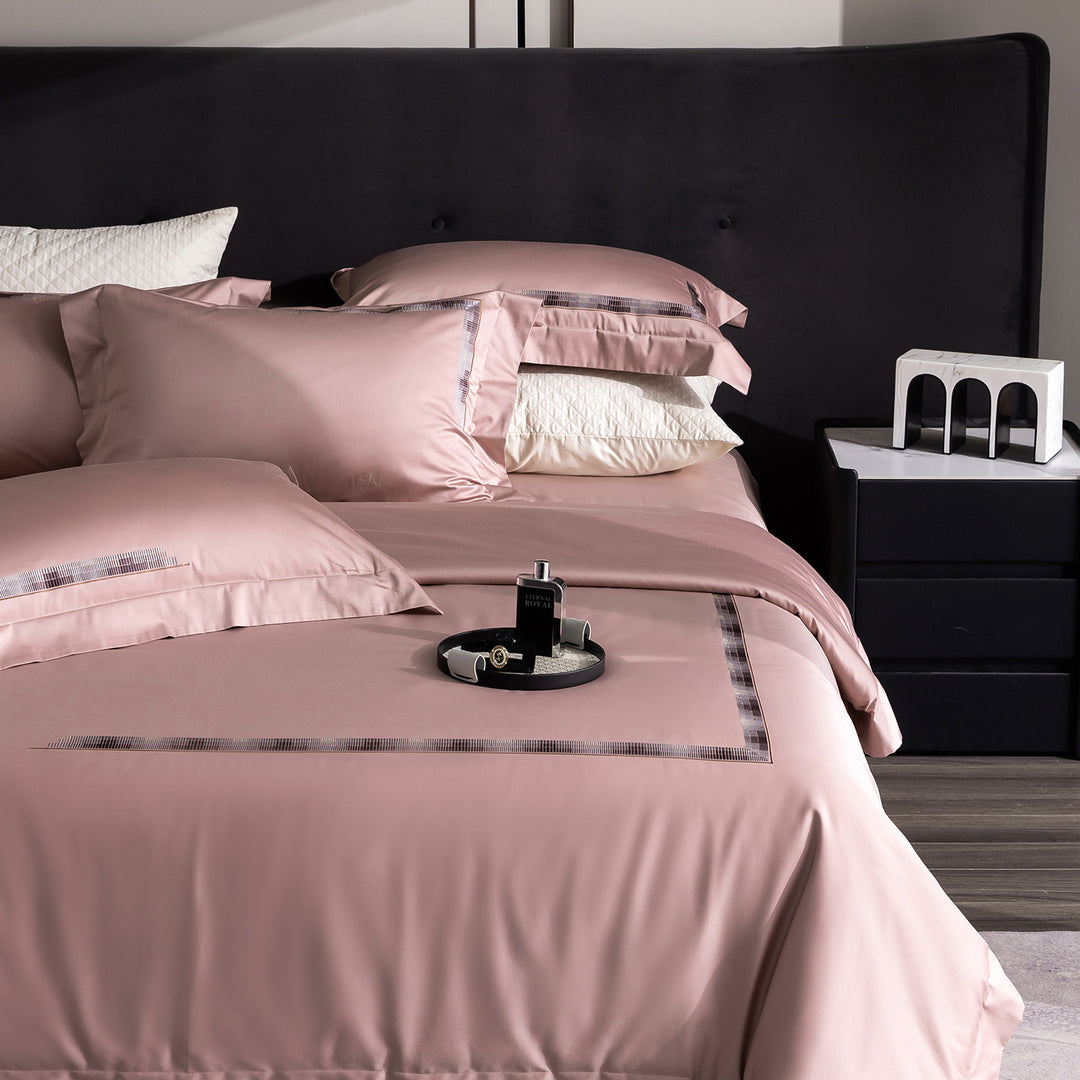 Luxury Egyptian Cotton Sateen Bedding Set with Embroidered Border