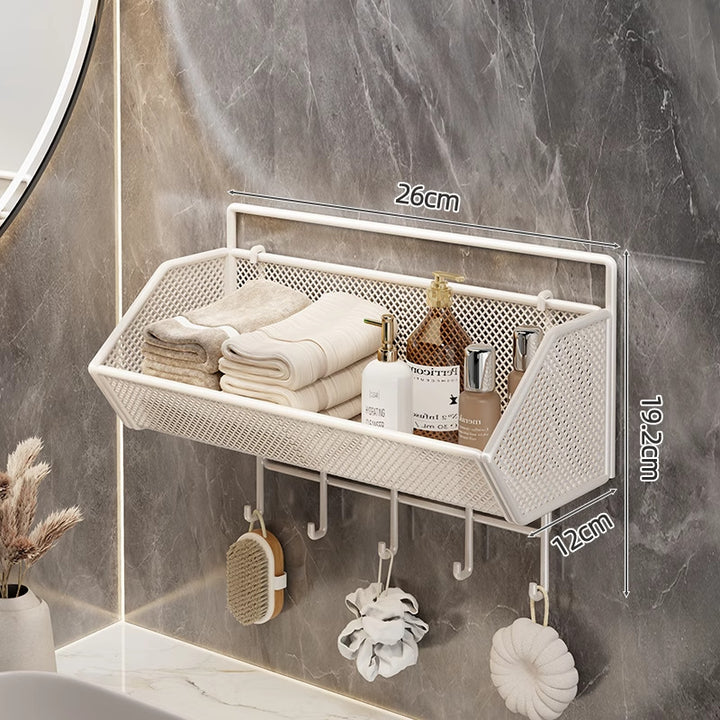 Wall-Mounted Mesh Bathroom Organizer Shelf
