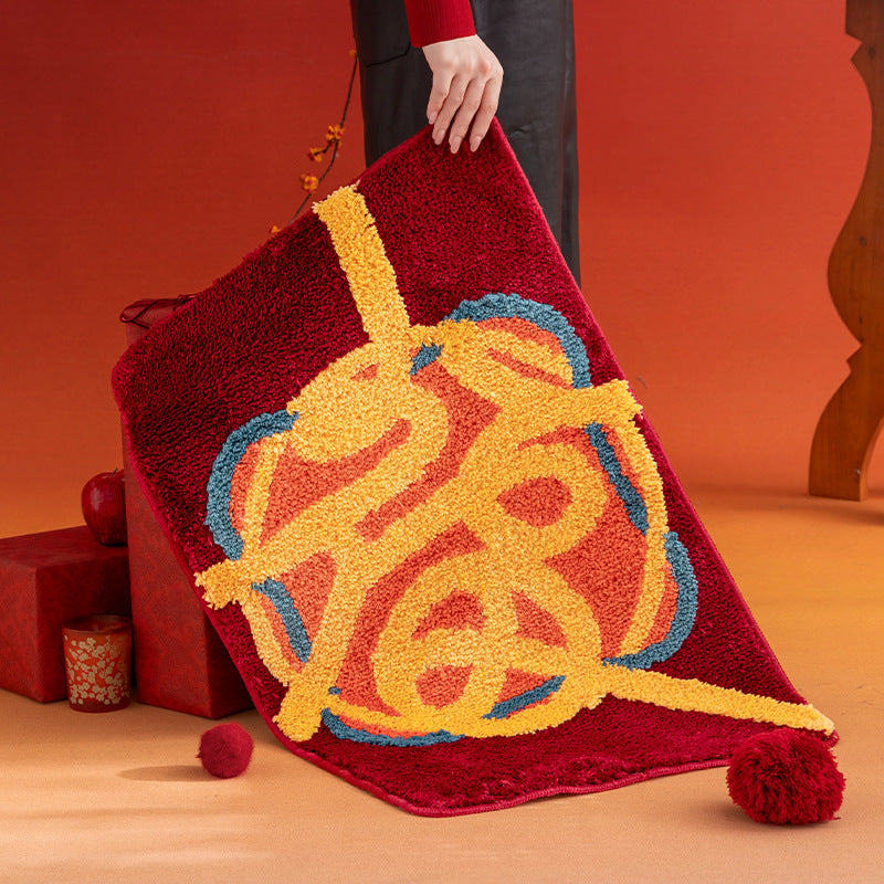 Tufted door and bath mat rug with abstract relief pattern Stornfield