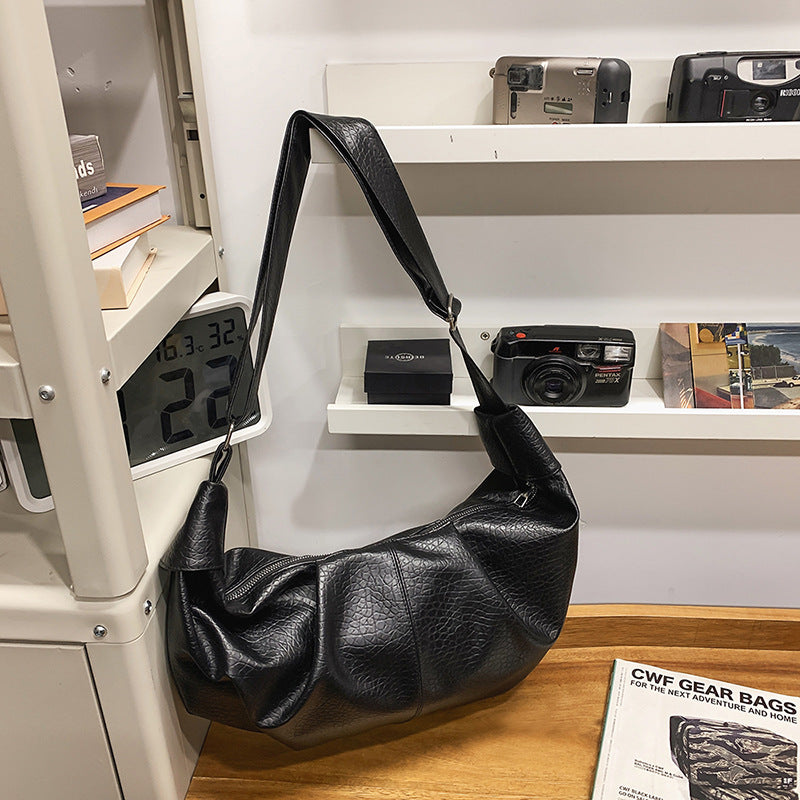 Textured Leather Slouchy Shoulder Bag