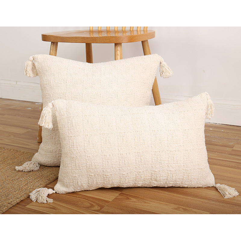 Decorative Rectangular and Square Textured Chenille Throw Pillow Set with Corner Tassels