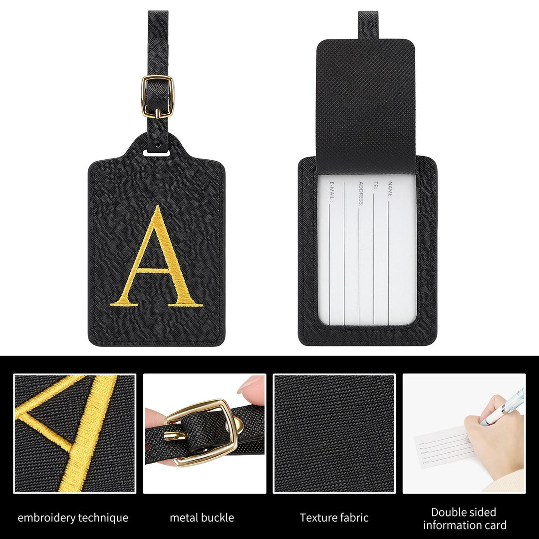 embroidered initial monogram leather luggage tag with adjustable buckle strap Stornfield