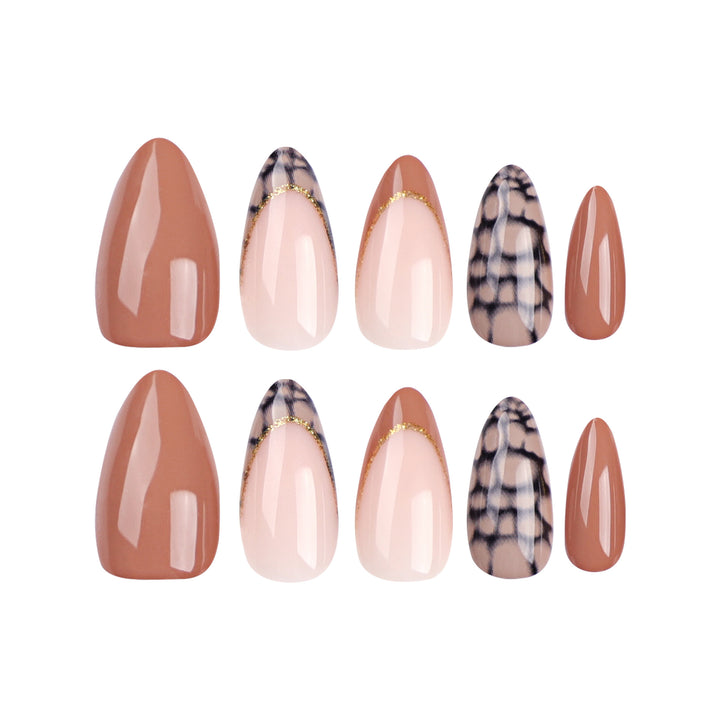 Artful stiletto nails with elegant gold decoration Stornfield