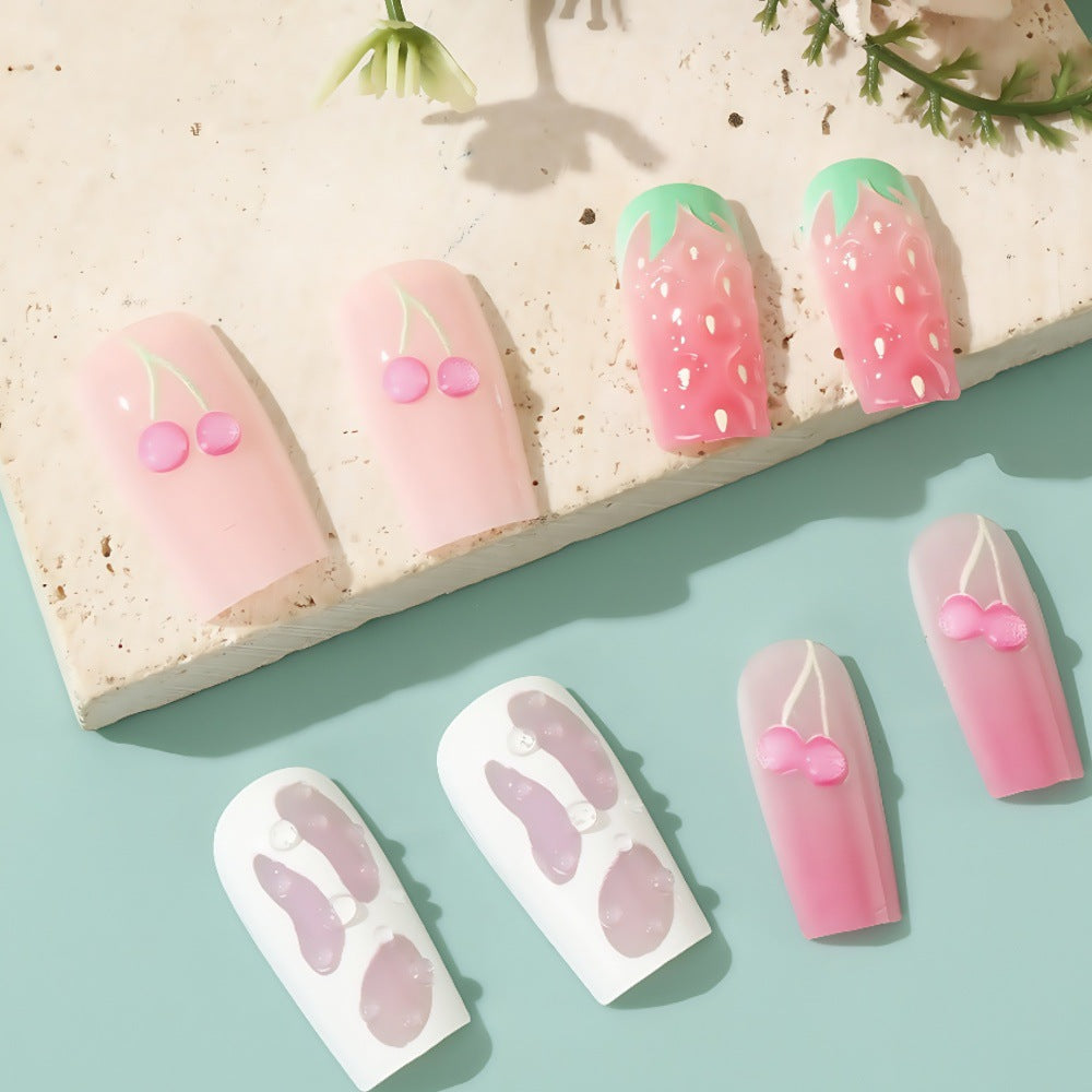 Artificial nails with strawberry and cherry designs Stornfield