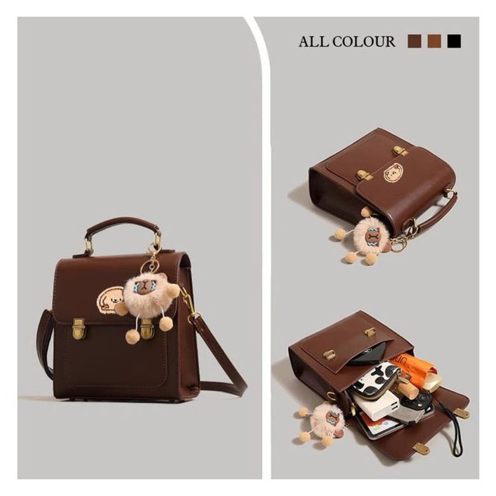Playful Cartoon-Embroidered Satchel Bag Stornfield