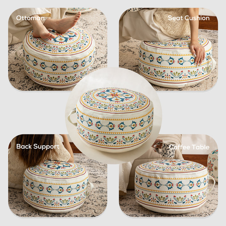 Seat pouf floor cushion with mandala design and carrying handle