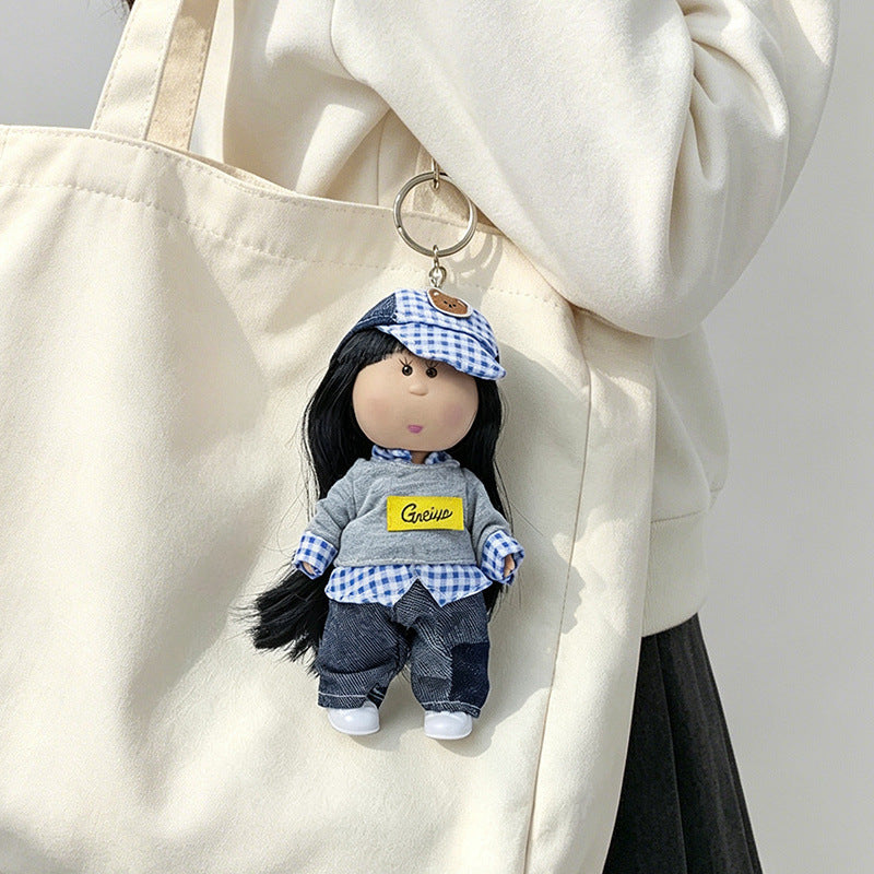 Hooded Doll Bag Charm Keychain with Denim Outfit & Loop Strap Stornfield