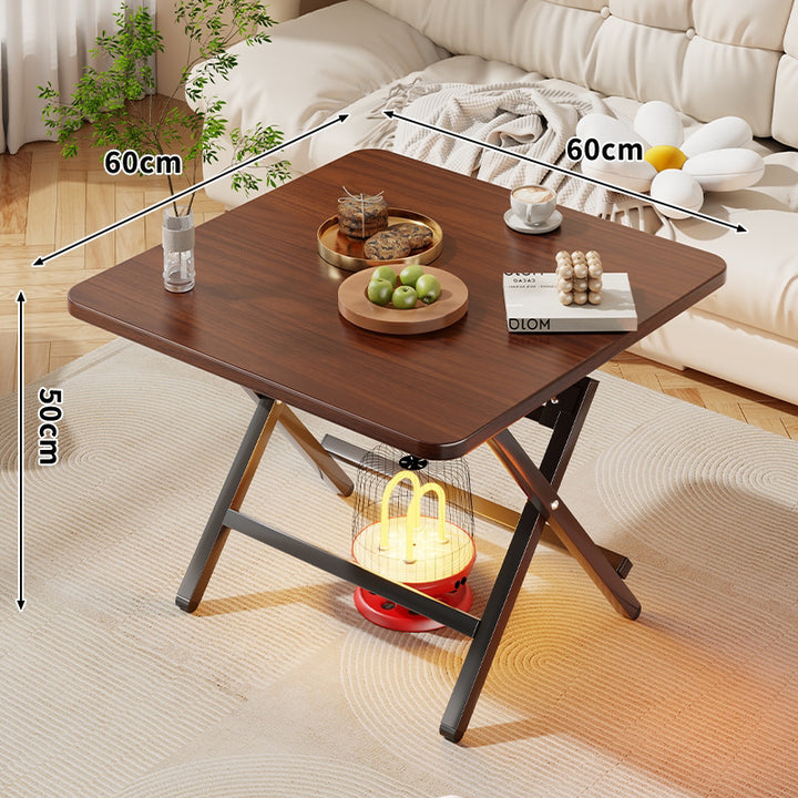 Foldable Square Coffee and Side Table with Marble-Effect Top and Collapsible X-Leg Frame