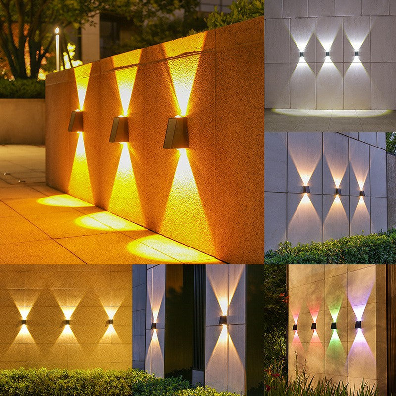 Angled Bi-Directional Solar LED Wall Uplight-Downlight With Integrated Photovoltaic Panel And Prism Lens Stornfield