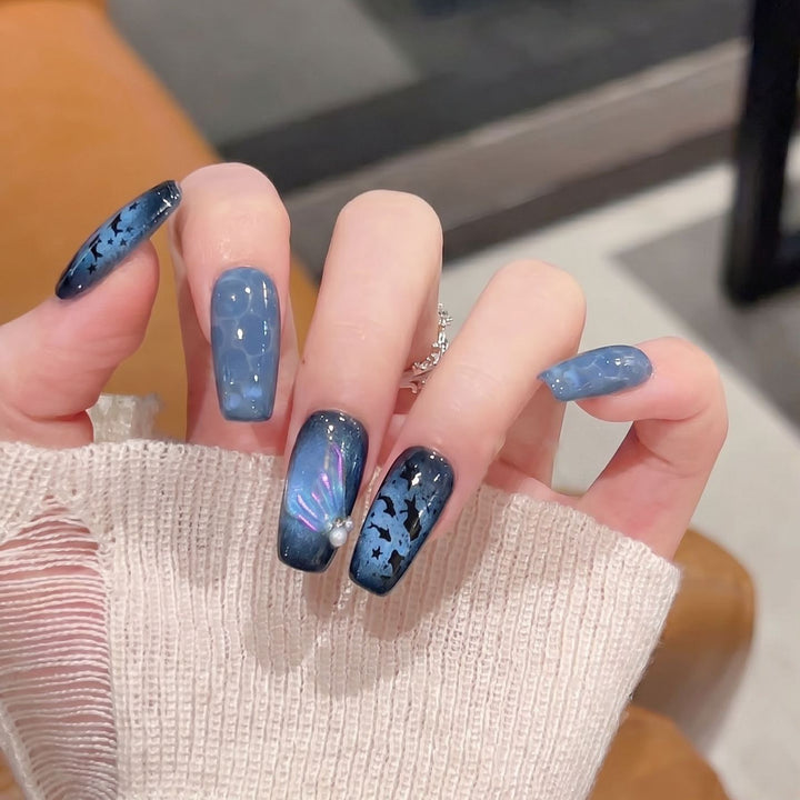 Artistic Press-On Nail Set with Starry Night Design Stornfield