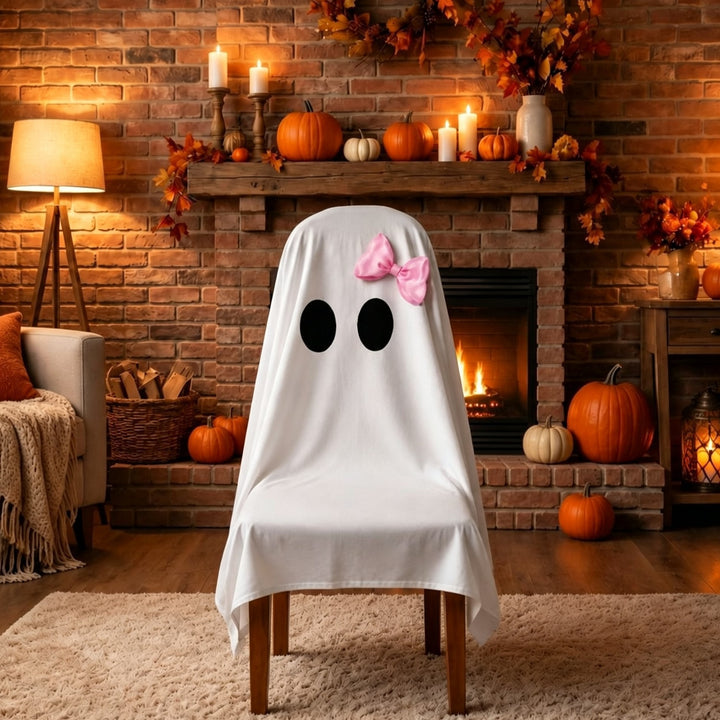 Ghost Throw Costume with Sewn-On Eyes and Bow Appliqué