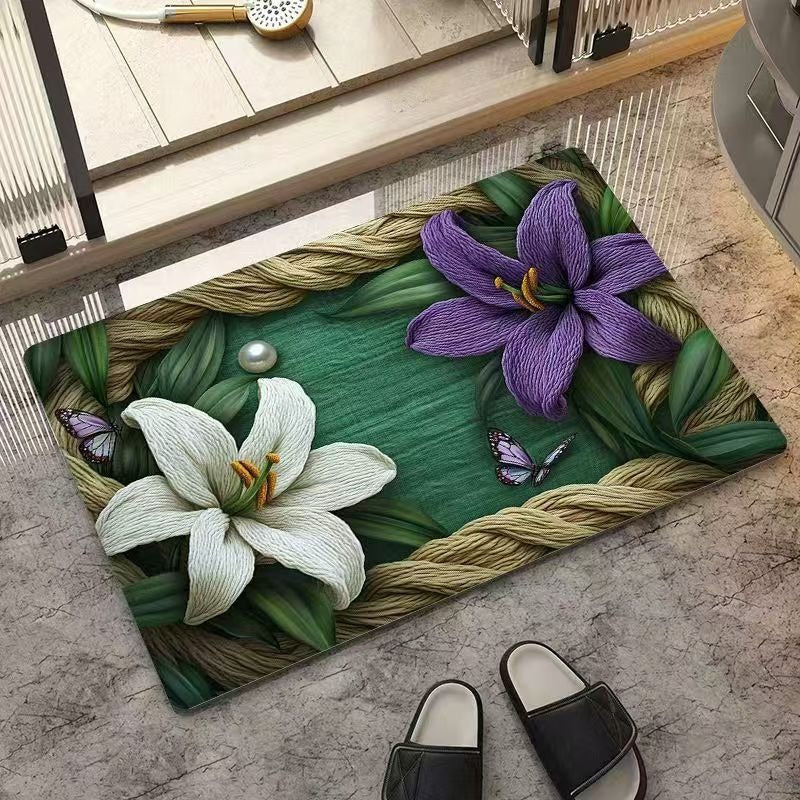 Textured Floral Design Area Mat