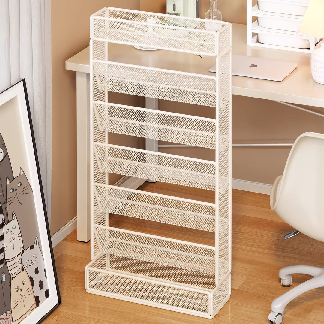 Slim Vertical Mesh Magazine and File Organizer Rack with Angled Pockets